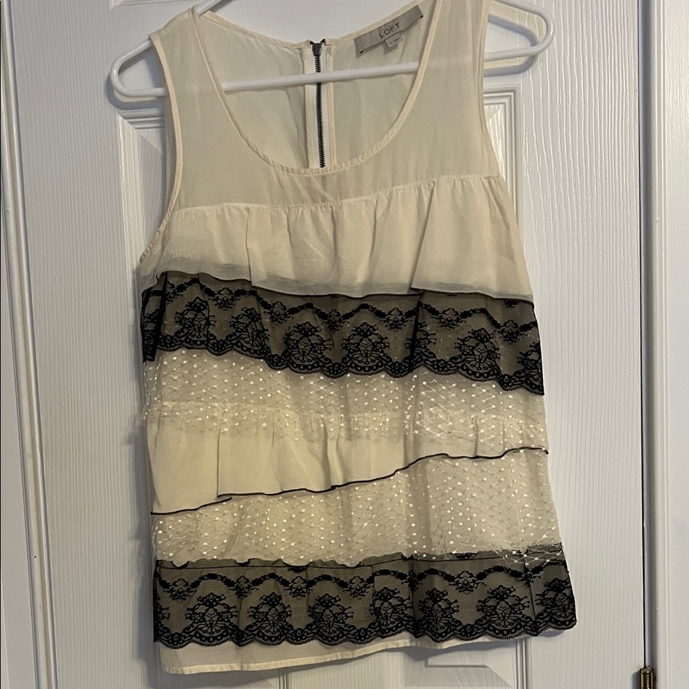 LOFT Cream and Black Lace Blouse size small